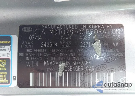 2015 Kia Optima Hybrid z USA, uszkodzony, nr VIN KNAGM4AD5F5077385